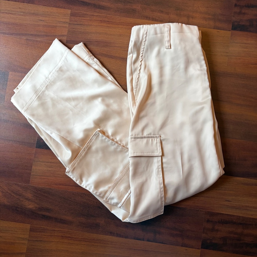 Satin Cargo Pants Wide Leg High Waist Beige Women's Size‎ 27
